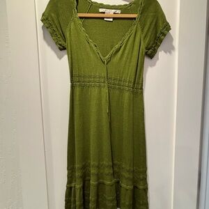Max Studio Boho Olive Green Knit V-Neck Midi Dress